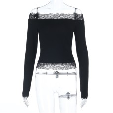Lace one shoulder pure desire long sleeved versatile top