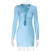 Deep V-neck long sleeved hollow out spicy girl with hip hugging short skirt for women