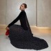 Square collar long sleeved patchwork polka dot A-list dress