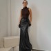 Basic fish tail half skirt black retro hip hugging skirt