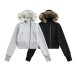Warm fleece lined cotton jacket with fur collar and fleece hoodie