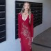 Hot pressed diamond V-neck long sleeved sexy slim fit dress with wrapped buttocks