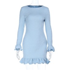 Texture jacquard round neck wavy edge long sleeved dress Texture jacquard round neck wavy edge long sleeved dress