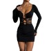 Sexy spicy girl hollow lace patchwork long sleeved dress