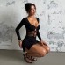 Sexy spicy girl hollow lace patchwork long sleeved dress