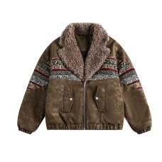 Cotton jacket with fur collar and fleece
