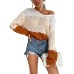 Hollow out long sleeved round neck top for women
