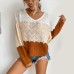 Hollow out long sleeved round neck top for women