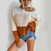 Hollow out long sleeved round neck top for women