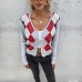 Women's diamond grid long sleeved short top