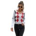 Women's diamond grid long sleeved short top