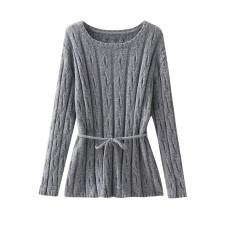 Solid color long sleeved off shoulder waist cinched top with zip ties