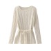 Solid color long sleeved off shoulder waist cinched top with zip ties