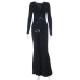 Sexy deep V-neck mesh patchwork long sleeved dress for women