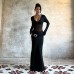Sexy deep V-neck mesh patchwork long sleeved dress for women