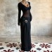 Sexy deep V-neck mesh patchwork long sleeved dress for women