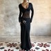 Sexy deep V-neck mesh patchwork long sleeved dress for women