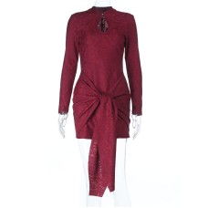 Sexy spicy girl long sleeved ribbon lace neckline hollow out twisted dress