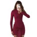 Sexy spicy girl long sleeved ribbon lace neckline hollow out twisted dress