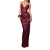 Sexy slit high waisted metal buckle suspender leather skirt for women