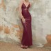Sexy slit high waisted metal buckle suspender leather skirt for women