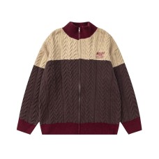 Color blocked zipper cardigan sweater jacket knit sweater