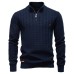 Striped Jacquard Men's Half Zipper Stand up Collar Top
