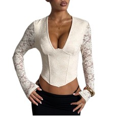 Pure lace slim fit retro waist cinched long sleeved top Pure lace slim fit retro waist cinched long sleeved top