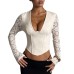 Pure lace slim fit retro waist cinched long sleeved top