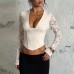Pure lace slim fit retro waist cinched long sleeved top