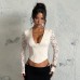 Pure lace slim fit retro waist cinched long sleeved top