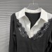 Fake two lace patchwork polo collar long sleeves