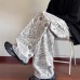 Retro All-Over Print Corduroy Wide-Leg Pants Men's Spring Autumn Trendy Straight Loose Long Trousers Style Drape Casual Pants