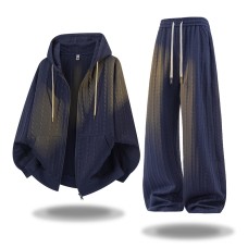 Textured Casual Sportswear Set for Men and WomenOpen Front Hoodie and Sweatpants Two-Piece Set Textured Casual Sportswear Set for Men and WomenOpen Front Hoodie and Sweatpants Two-Piece Set