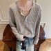 Cleanfit Gray Regular Shoulder Long Sleeve T-Shirt Men Autumn High-End Henley Neck Knit Sweatshirt Inner Layer Underwear