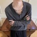 Cleanfit Gray Regular Shoulder Long Sleeve T-Shirt Men Autumn High-End Henley Neck Knit Sweatshirt Inner Layer Underwear