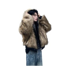 Double-sided Wear PU Faux Fur Coat Men Autumn Winter Lined High-end Motorcycle Cotton Jacket  Retro Hooded Jacket