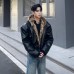 Double-sided Wear PU Faux Fur Coat Men Autumn Winter Lined High-end Motorcycle Cotton Jacket  Retro Hooded Jacket