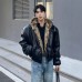 Double-sided Wear PU Faux Fur Coat Men Autumn Winter Lined High-end Motorcycle Cotton Jacket  Retro Hooded Jacket
