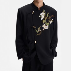 New Chinese Style Floral Embroidery DK Suit Jacket for Men Autumn/Winter Wedding AttireCasual Blazer
