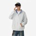 Gray Reversible Hoodie with Plaid PanelingZip-Up Sweatshirt for Men and Women, Retro Streetwear Style Coat