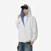 Gray Reversible Hoodie with Plaid PanelingZip-Up Sweatshirt for Men and Women, Retro Streetwear Style Coat