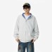 Gray Reversible Hoodie with Plaid PanelingZip-Up Sweatshirt for Men and Women, Retro Streetwear Style Coat