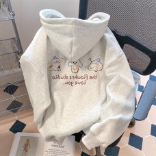 Cute Cartoon Dog Hoodie in Gray Unisex Loose Fit Lazy VibeCouple Hooded Sweatshirt for Autumn and Winter