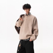 Retro Henley Neck Button Sweater Unisex Winter Loose Lazy Men's Long Sleeve Inner Layer Crewneck Knitwear