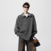 Classic Preppy Style Color-Blocked Shirt Collar Knit Hoodie for Men and Women Autumn American Diagonal Stripe Faux Two-Piece Long Sleeve T-Shirt