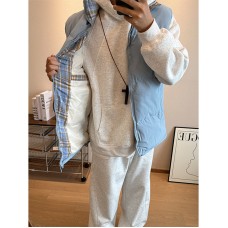 Style Plaid Patchwork Cotton Vest Unisex Autumn/Winter Quilted Thickened Sleeveless Jacket Stand Collar Cotton Coat Outerwear