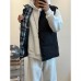 Style Plaid Patchwork Cotton Vest Unisex Autumn/Winter Quilted Thickened Sleeveless Jacket Stand Collar Cotton Coat Outerwear