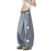 Multi-pocket Washed Knife-cut Pants for Men and Women Autumn American Retro Distressed Jeans, Loose Wide-leg Floor-length Trousers