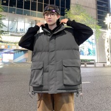 Minimalist Cargo Cotton Vest Unisex Winter Thick Warm Loose Clean Fit Stand Collar Sleeveless Jacket